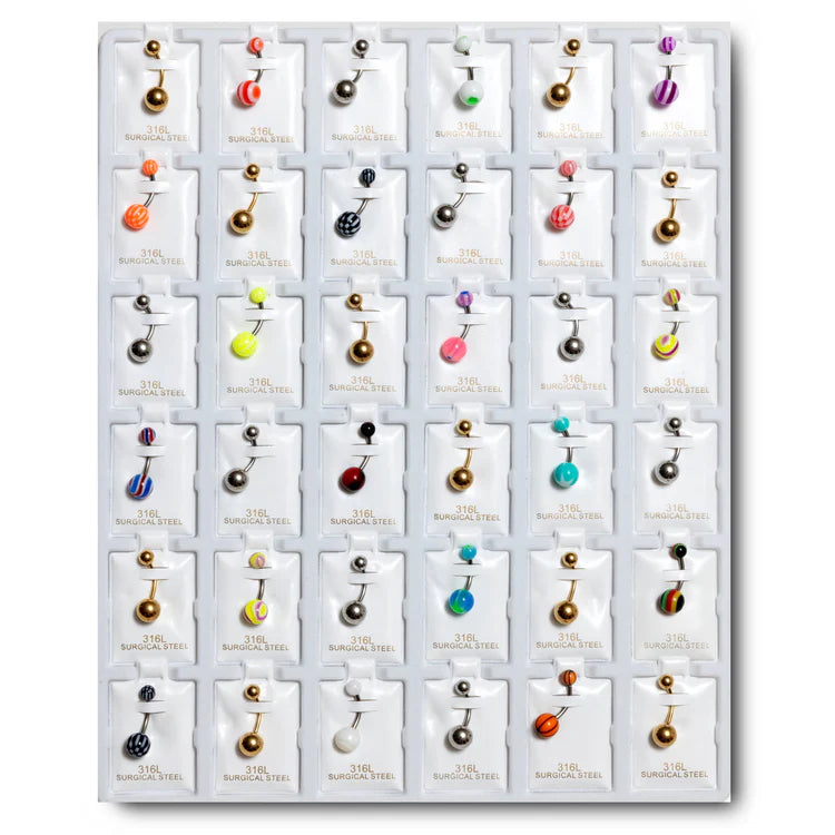 AMB36 ACRYLIC & METAL MIX BELLY RING 36PCS