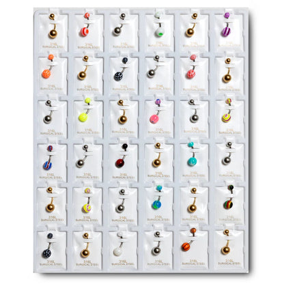 AMB36 ACRYLIC & METAL MIX BELLY RING 36PCS