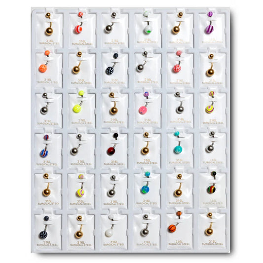 AMB36 ACRYLIC & METAL MIX BELLY RING 36PCS