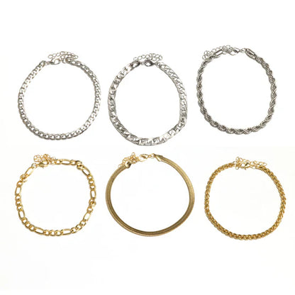 CAS80 CHAIN ANKLET SET 10 DIFFERENT DESINGNS 80 PCS (GOLD 40PCS- RH 40PCS)