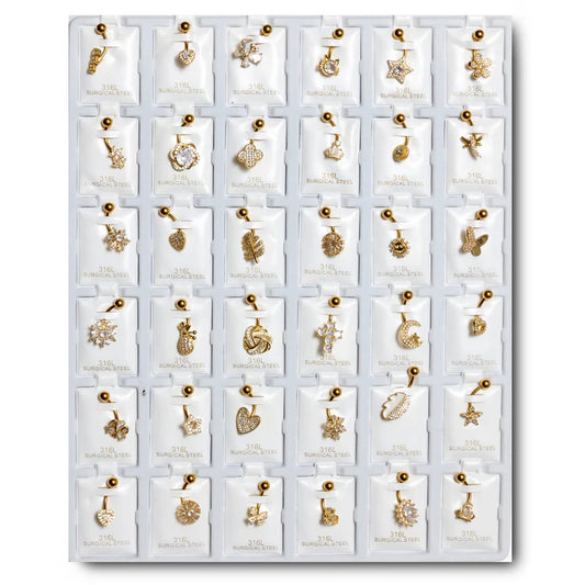 GBC36 GOLD PLATING BELLY RING CZ DESING 36PCS