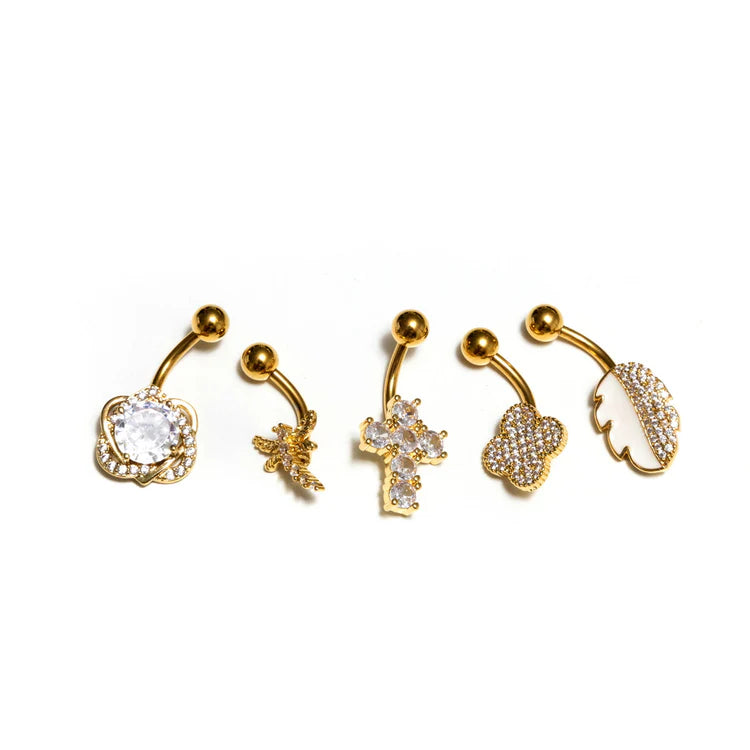 GBC36 GOLD PLATING BELLY RING CZ DESING 36PCS