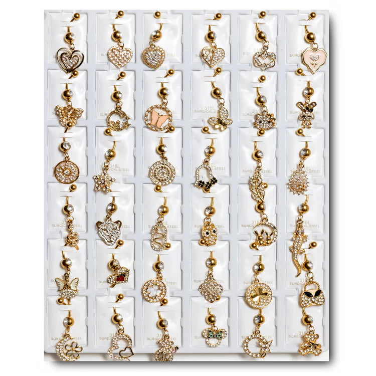 GDB36 GOLD PLATING DANGLE BELLY RING 36PCS