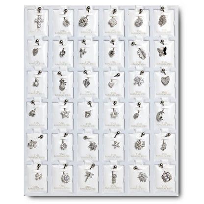 RBC36 RHODIUM BELLY RING CZ DESING 36PCS