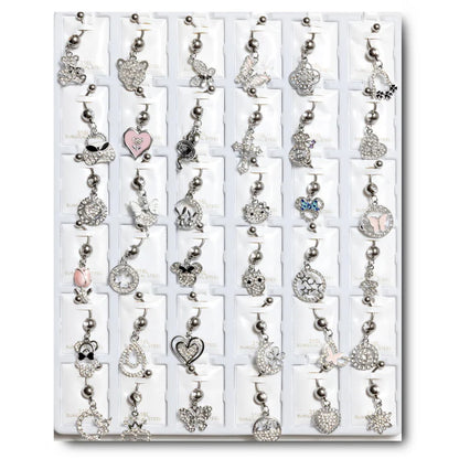 RDB36 RHODIUM DANGLE BELLY RINGS 36PCS