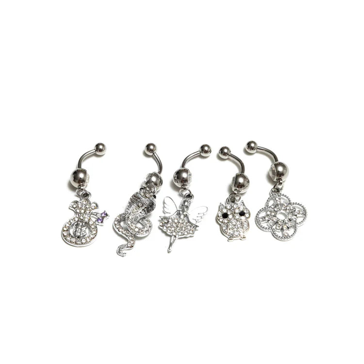 RDB36 RHODIUM DANGLE BELLY RINGS 36PCS