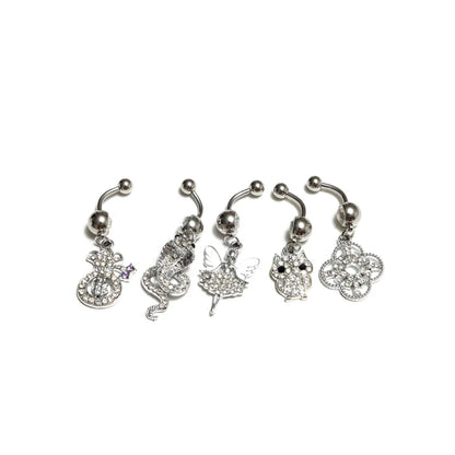 RDB36 RHODIUM DANGLE BELLY RINGS 36PCS