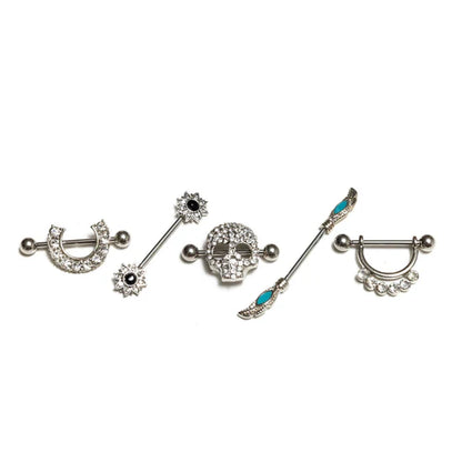 RNR36 RHODIUM NIPPLE RINGS CZ DESING 36PCS