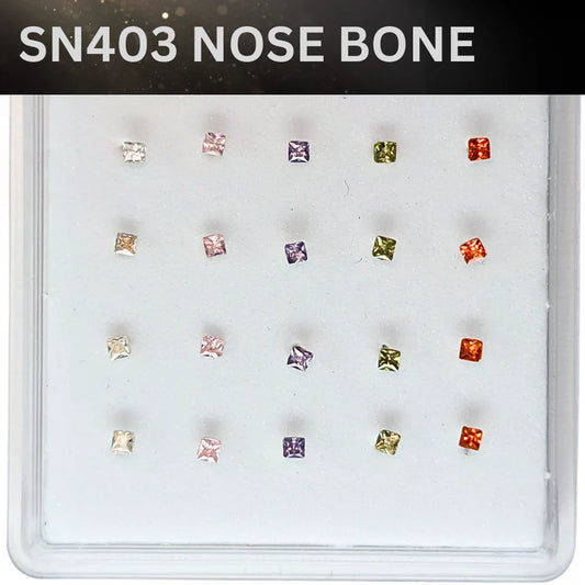 SN403 3.0MM SQ COLOR STONE SILVER ( NOSE BONE ) 20pcs