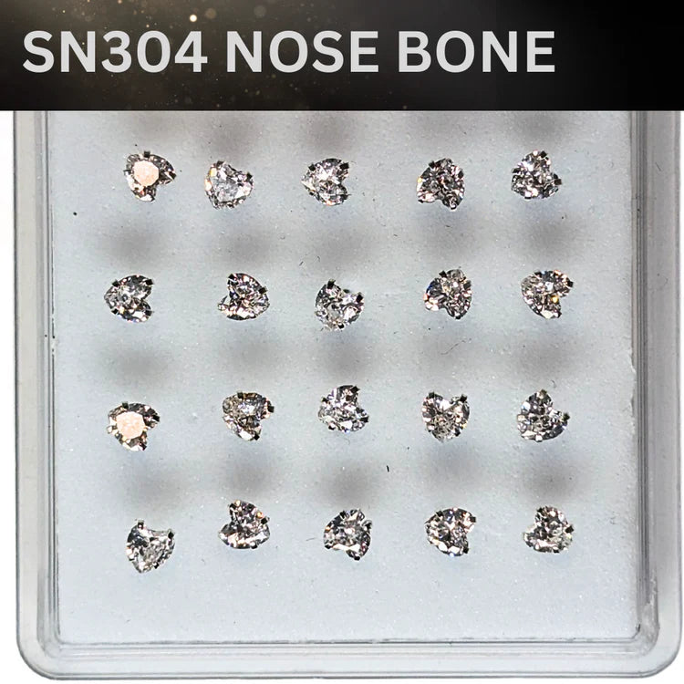 SN304 4.0MM HEART CUBIC STONE SILVER (NOSE BONE) 20pcs