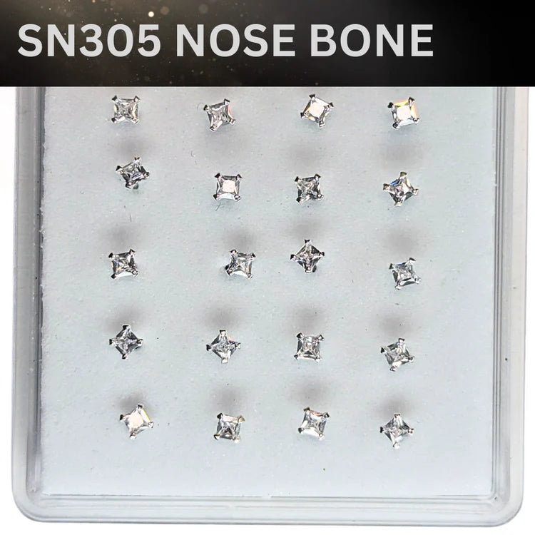 SN305 2.5MM SQ CUBIC STONE SILVER (NOSE BONE) 20pcs