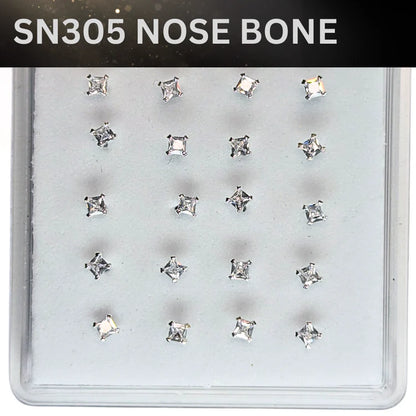 SN305 2.5MM SQ CUBIC STONE SILVER (NOSE BONE) 20pcs