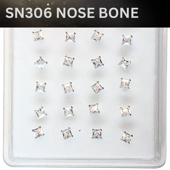 SN306 3.0MM SQ CUBIC STONE SILVER (NOSE BONE) 20pcs