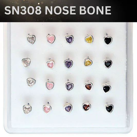 SN308 HEART W/MIX STONE SILVER (NOSE BONE) 20pcs