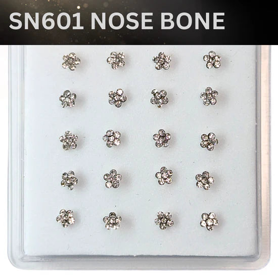 SN601 FLOWER CLEAR STONE SILVER (NOSE BONE) 20pcs