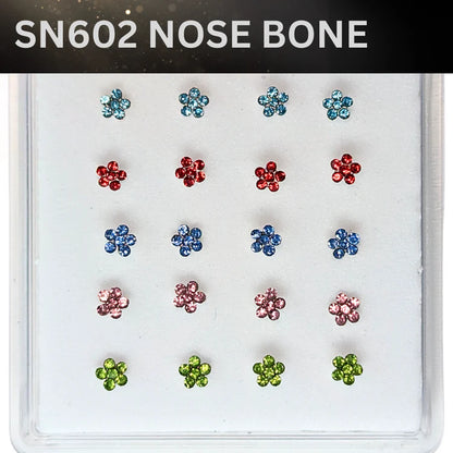 SN602 FLOWER MIX COLOR STONE SILVER (NOSE BONE) 20pcs