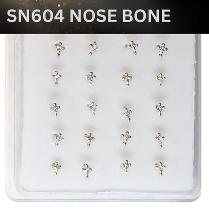 SN604 CROSS W/STONE SILVER (NOSE BONE ) 20pcs