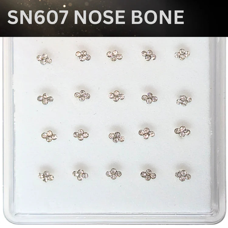 SN607 4DOT STONE SILVER (NOSE BONE) 20pcs