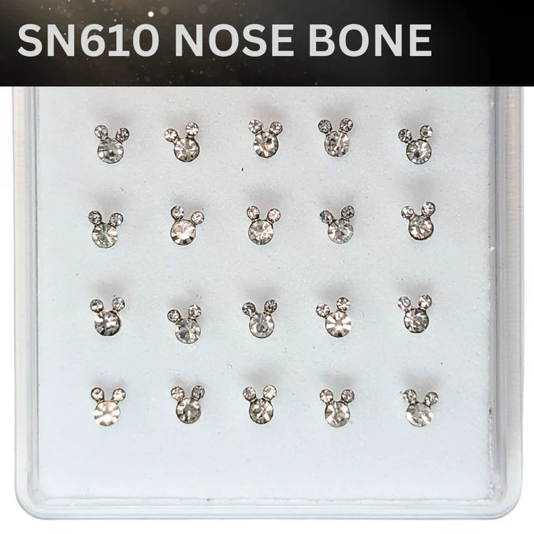 SN610 BEAR SMALL CLEAR STONE SILVER (NOSE BONE) 20pcs