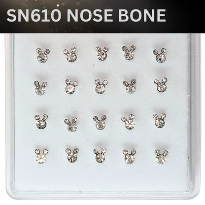 SN610 BEAR SMALL CLEAR STONE SILVER (NOSE BONE) 20pcs