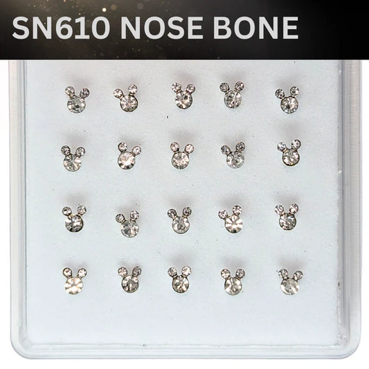 SN610 BEAR SMALL CLEAR STONE SILVER (NOSE BONE) 20pcs