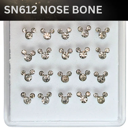 SN612 BEAR BIG CLEAR STONE SILVER (NOSE BONE) 20pcs