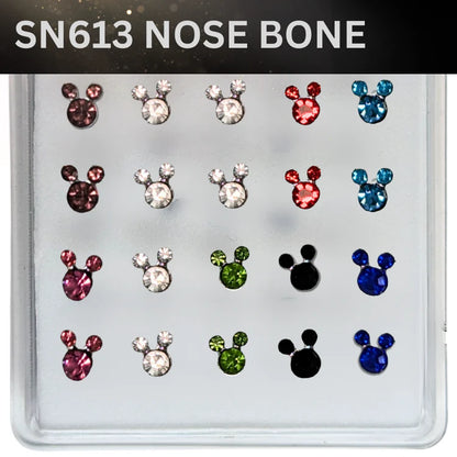 SN613 BEAR MIX COLOR BIG STONE SILVER (NOSE BONE) 20pcs