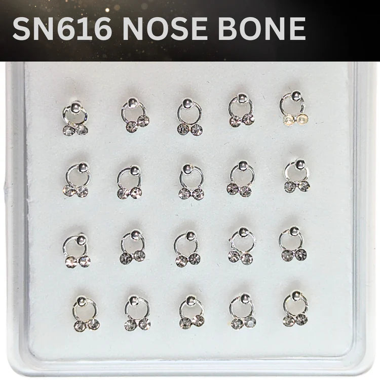 SN616 CLEAR STONES ON RING SILVER (NOSE BONE) 20pcs