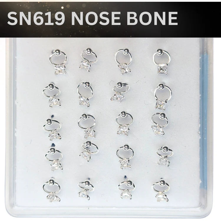 SN619 2.5MM SQ CUBIC ON RING SILVER (NOSE BONE) 20pcs