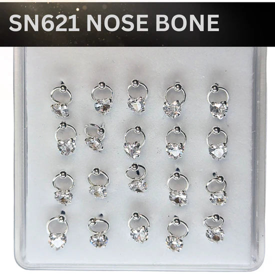 SN621 4.0MM HEART CUBIC ON RING SILVER (NOSE BONE) 20pcs