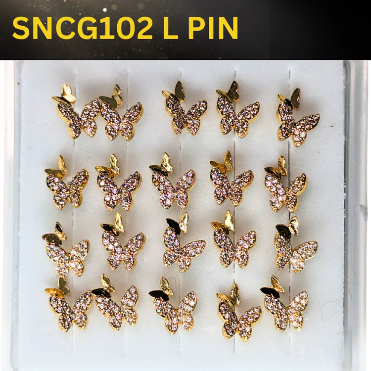 SNCG102 TWO BUTTERFLY STONE GOLD (L PIN) 20pcs