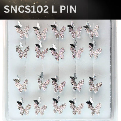 SNCS102 TWO BUTTERFLY STONE SILVER(L PIN) 20pcs