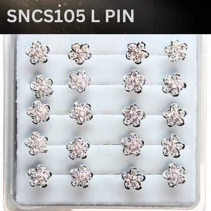 SNCS105 FLOWER STONE SILVER (L PIN) 20pcs