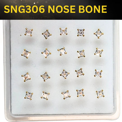 SNG306 3.0MM SQ CUBIC STONE GOLD (NOSE BONE) 20pcs