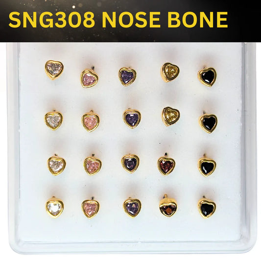 SNG308 HEART W/MIX STONE GOLD (NOSE BONE) 20pcs