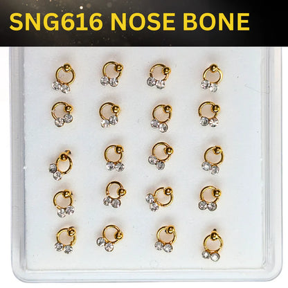 SNG616 CLEAR STONES ON RING GOLD (NOSE BONE) 20pcs