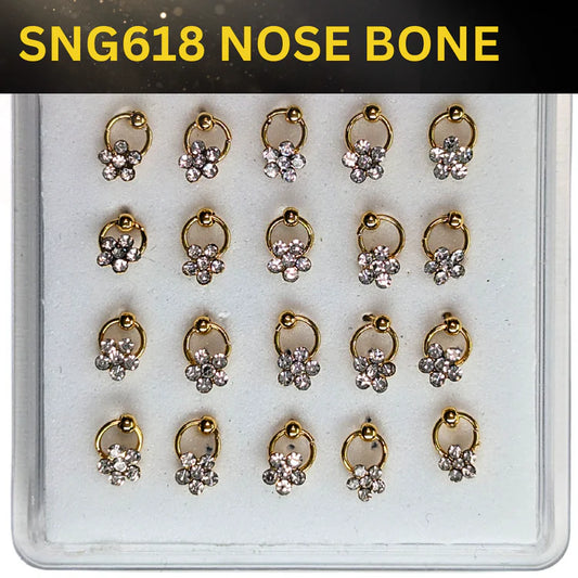 SNG618 FLOWER STONES ON RING GOLD (NOSE BONE) 20pcs