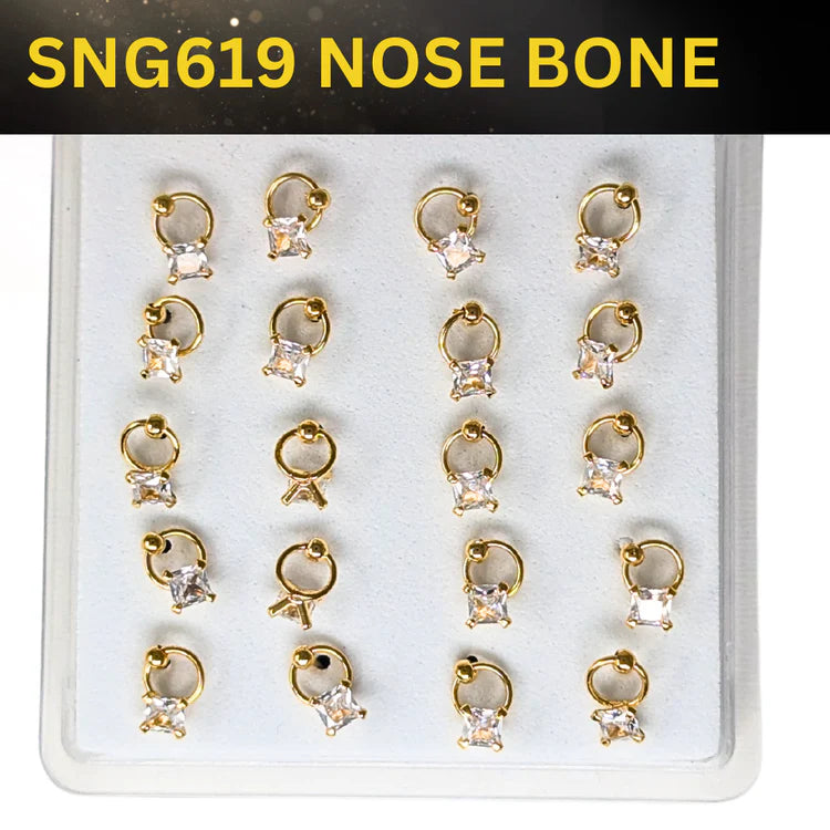 SNG619 2.5MM SQ CUBIC ON RING GOLD (NOSE BONE) 20pcs