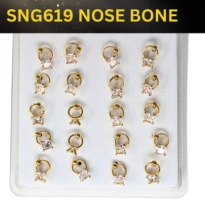 SNG619 2.5MM SQ CUBIC ON RING GOLD (NOSE BONE) 20pcs