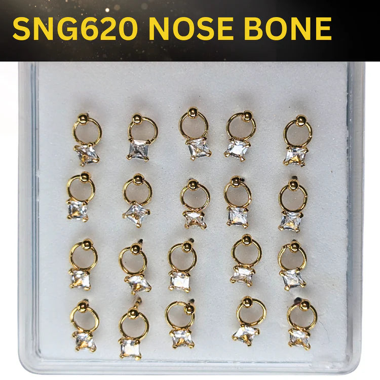 SNG620 3.0MM SQ CUBIC ON RING GOLD (NOSE BONE) 20pcs