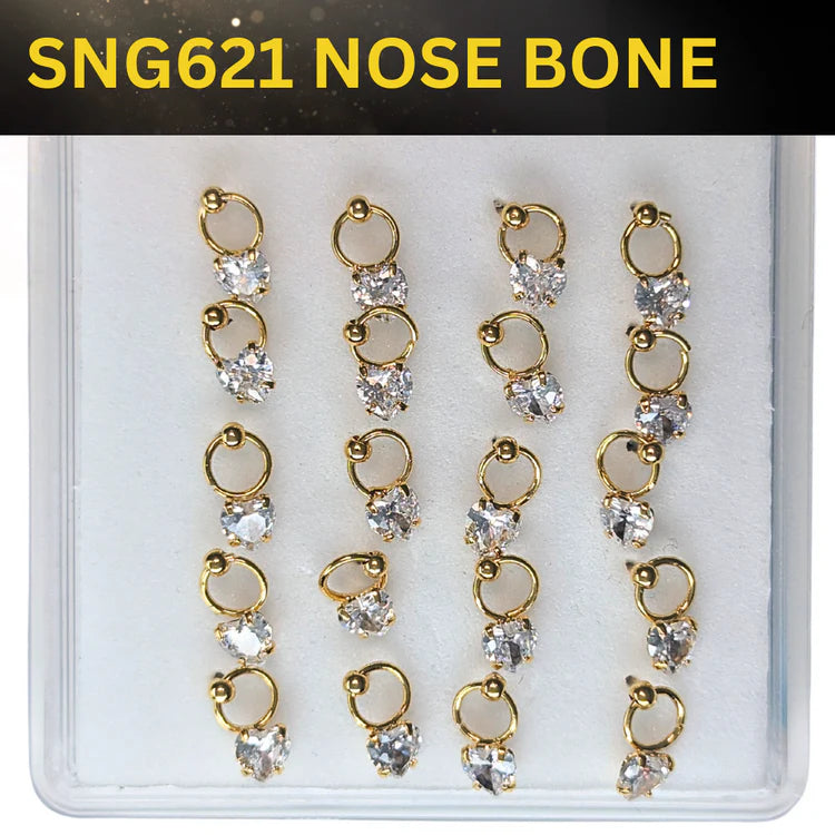 SNG621 4.0MM HEART CUBIC ON RING GOLD (NOSE BONE) 20pcs