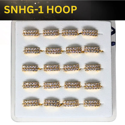 SNHG -1 12 CLEAR STONE TWO LINE HOOP GOLD ( HOOP) 20PCS