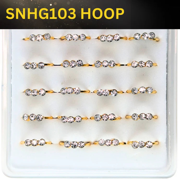 SNHG103 3 CLEAR STONE HOOP GOLD (HOOP) 20pcs