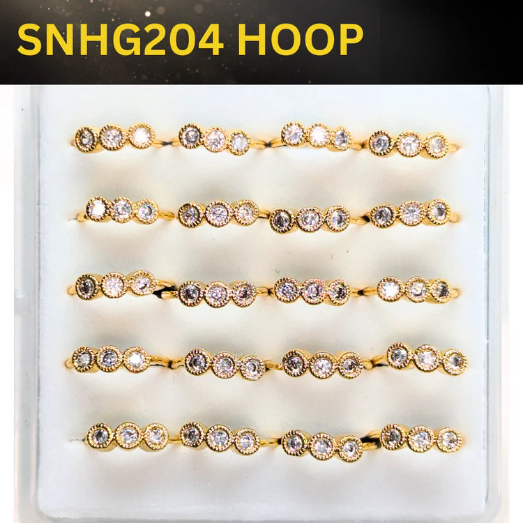 SNHG204 ROUND 3 STONE HOOP GOLD (HOOP) 20pcs