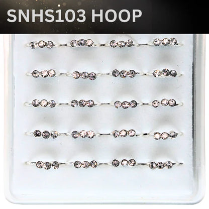 SNHS103 3 CLEAR STONE HOOP SILVER(HOOP) 20pcs