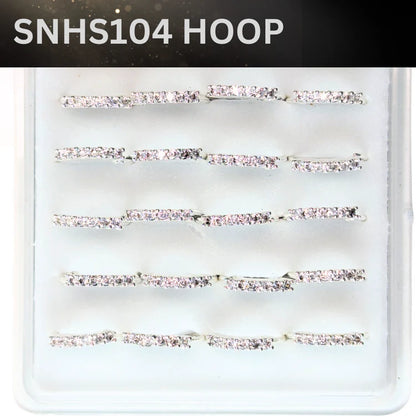 SNHS104 6 CLEAR STONE HOOP SILVER (HOOP) 20pcs