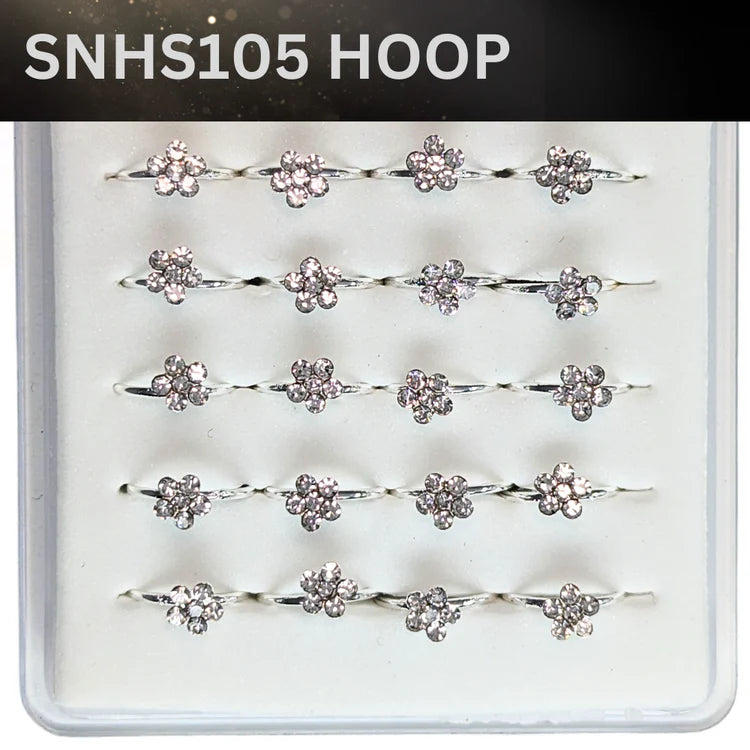 SNHS105 HOOP W/FLOWER STONE SILVER (HOOP) 20pcs