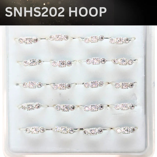 SNHS202 SQ 3 STONE HOOP SILVER (HOOP) 20pcs