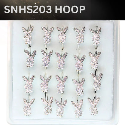 SNHS203 RABBIT STONE HOOP SILVER (HOOP) 20pcs