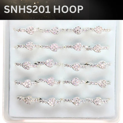 SNHS201 HEART STONE SILVER (HOOP) 20pcs